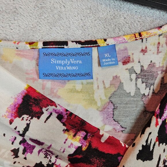 NWT Blouse Simply Vera Womens XL Colorful Asymmetrical Knit Stretch Bold Festive - Picture 9 of 13
